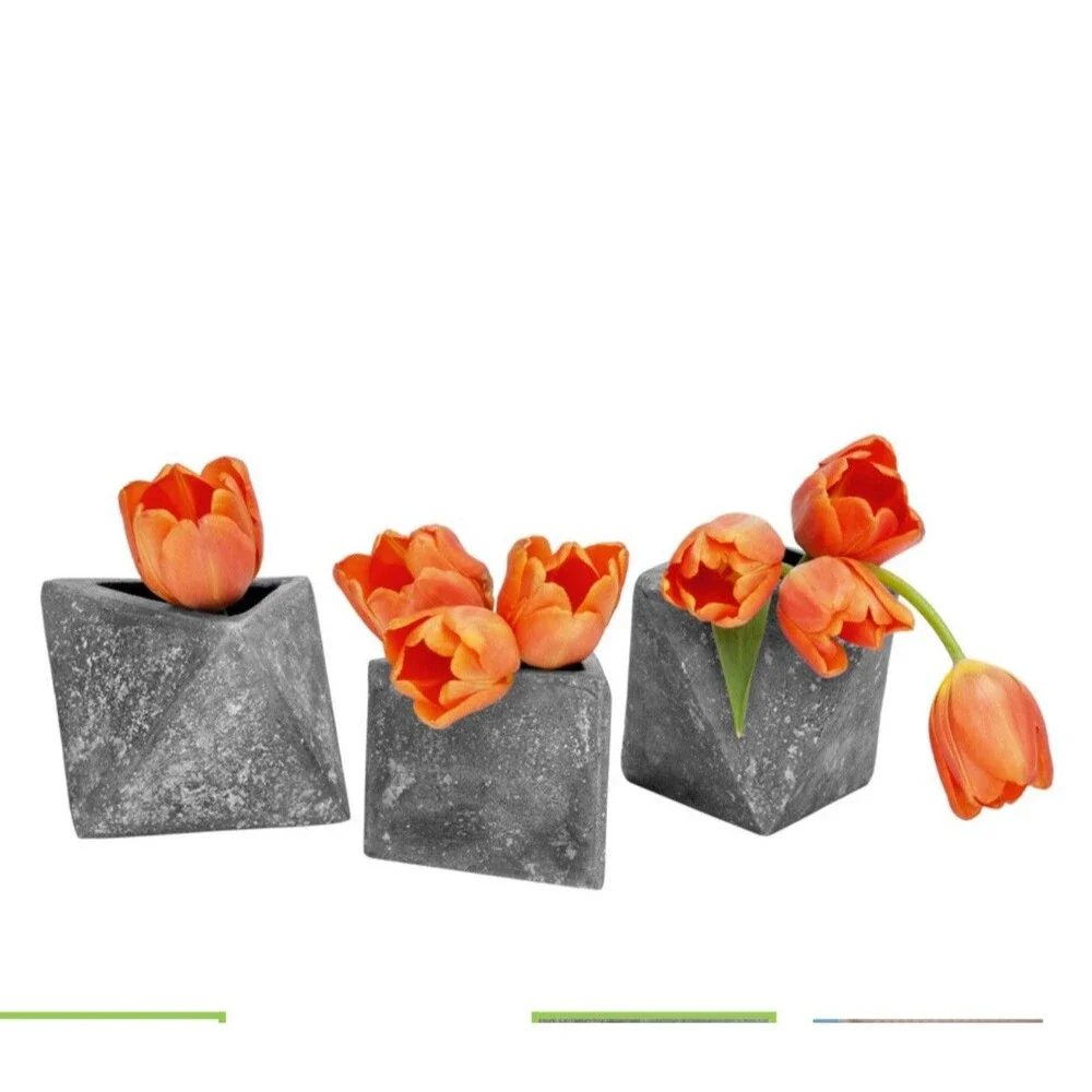Metro Aslant Handcrafted Artisan Stoneware Vases SET of 3 Geometric Shapes - Ash